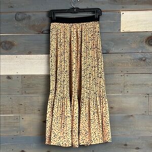 Polka Dot Leopard Print Pleated Skirt Size M Gold Black